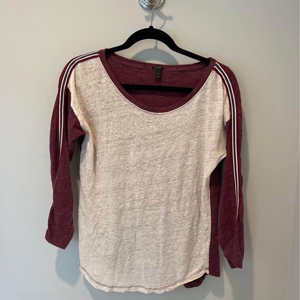 J. Crew Burgundy and Cream Baseball Tee / Long Sleeve Top